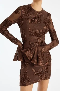 Mini Dresses|Dresses-ROTATE Birger Christensen Flower Mesh Mini Dress Dark Brown CHICORY COFFEE color
