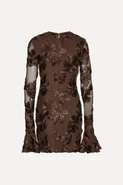 Mini Dresses|Dresses-ROTATE Birger Christensen Flower Mesh Mini Dress Dark Brown CHICORY COFFEE color
