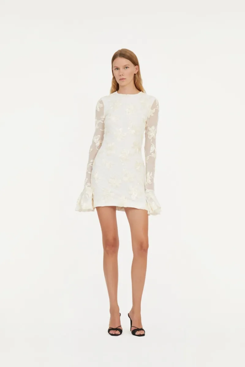 Bridal|Mini Dresses-ROTATE Birger Christensen Flower Mesh Mini Dress White Egret color