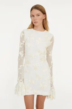Bridal|Mini Dresses-ROTATE Birger Christensen Flower Mesh Mini Dress White Egret color