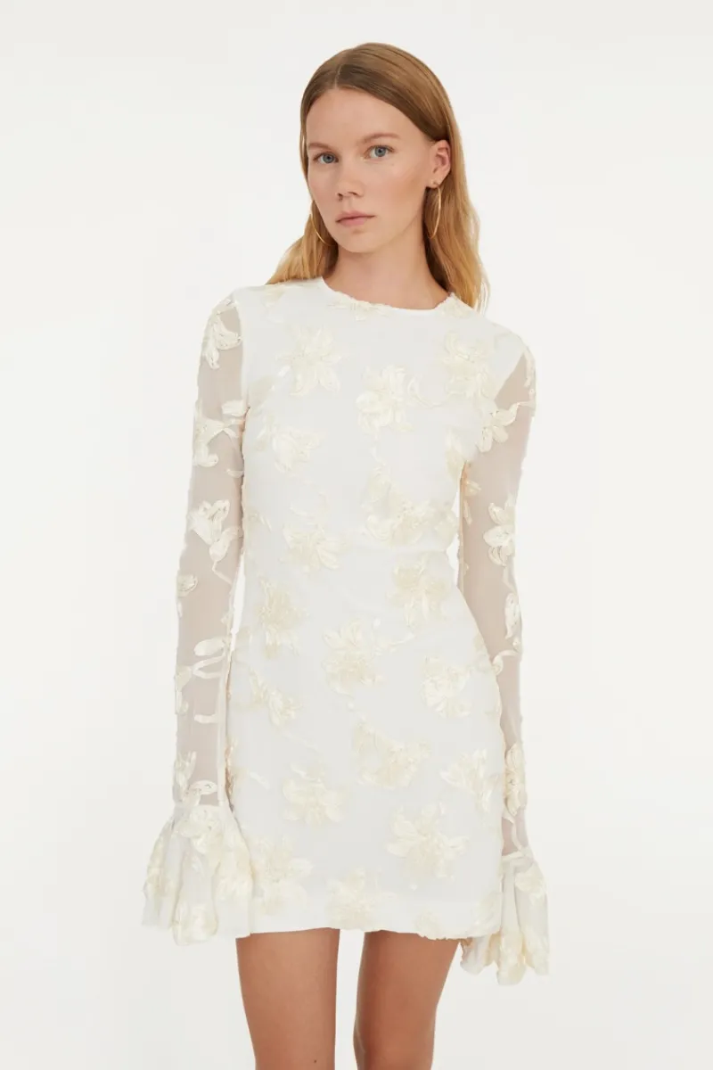 Bridal|Mini Dresses-ROTATE Birger Christensen Flower Mesh Mini Dress White Egret color