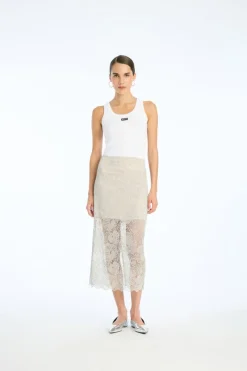 Skirts-ROTATE Birger Christensen Flower Mesh Pencil Skirt Light Grey Alloy (Light Gray) color