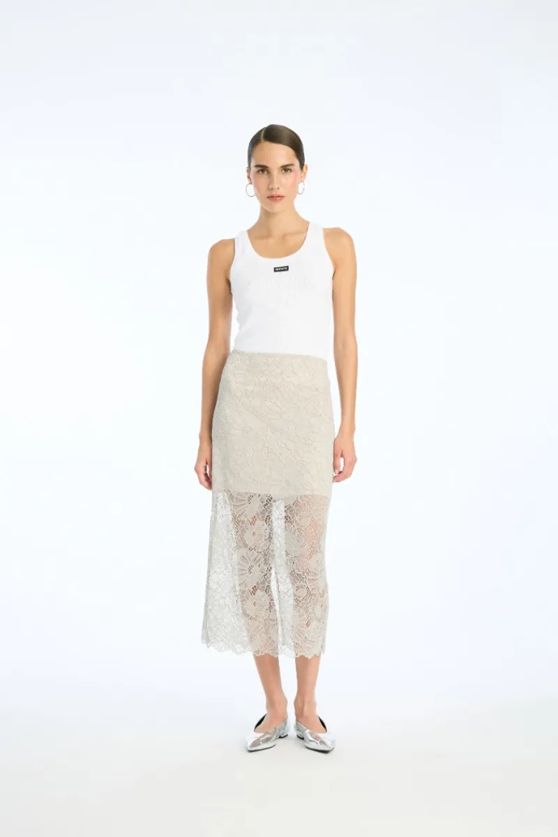 Skirts-ROTATE Birger Christensen Flower Mesh Pencil Skirt Light Grey Alloy (Light Gray) color