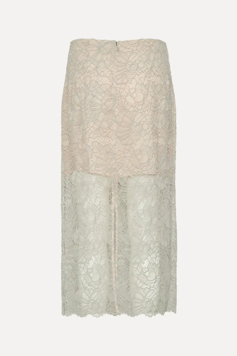 Skirts-ROTATE Birger Christensen Flower Mesh Pencil Skirt Light Grey Alloy (Light Gray) color