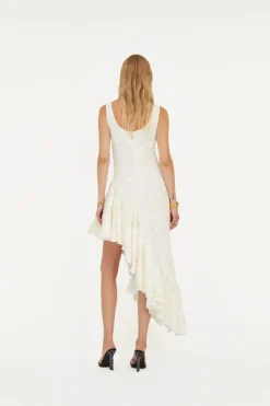 Bridal|Midi Dresses-ROTATE Birger Christensen Flower Mesh Ruffle Dress White Egret color