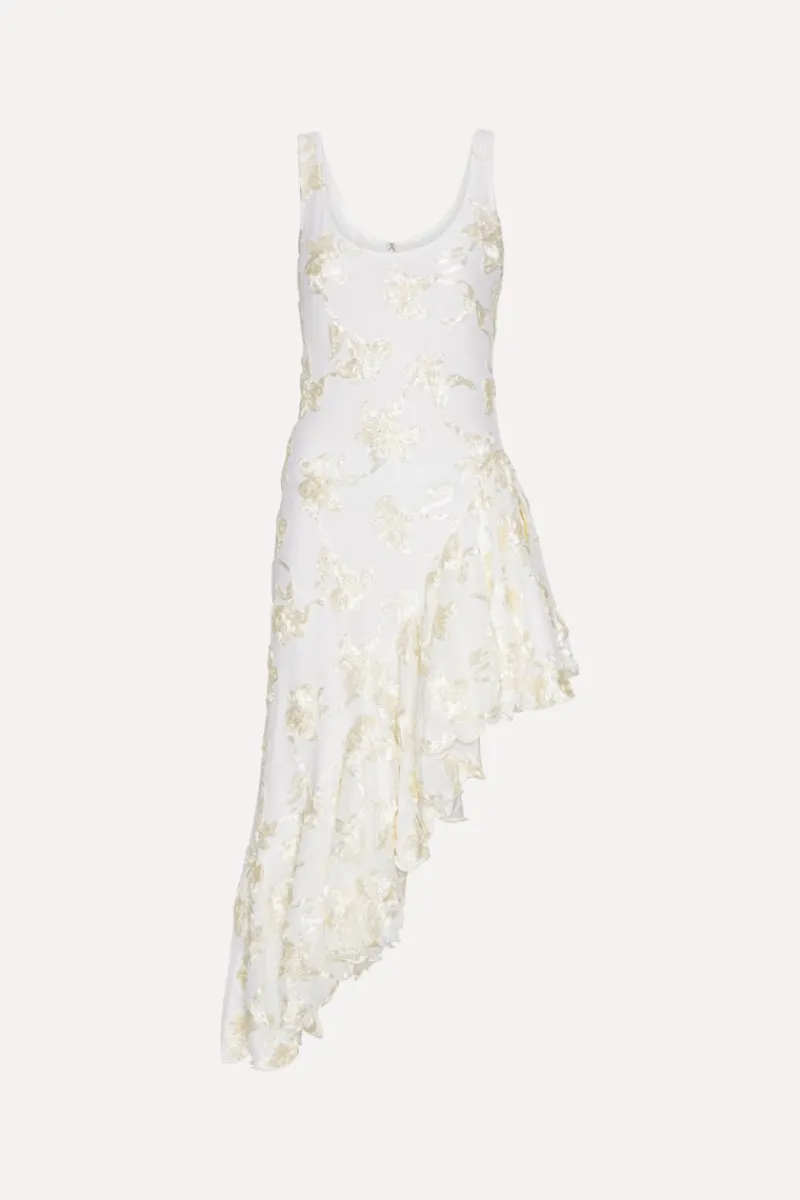 Bridal|Midi Dresses-ROTATE Birger Christensen Flower Mesh Ruffle Dress White Egret color