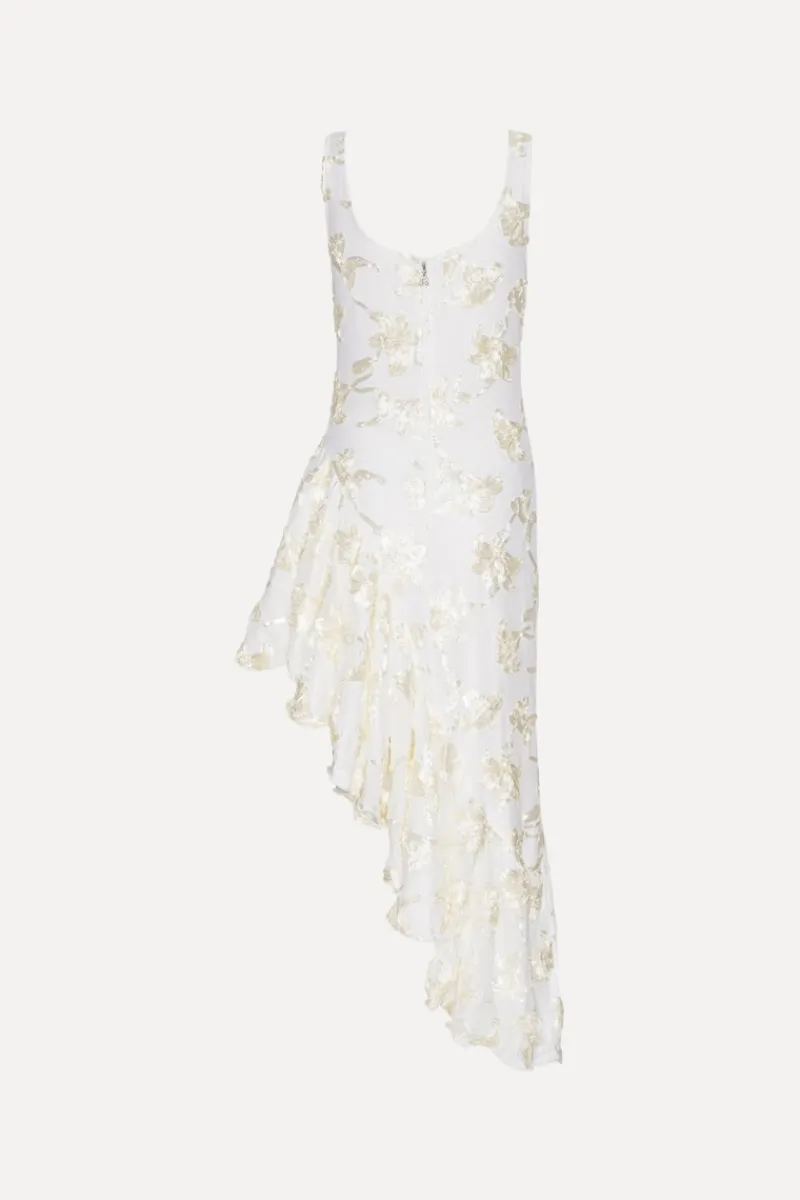 Bridal|Midi Dresses-ROTATE Birger Christensen Flower Mesh Ruffle Dress White Egret color