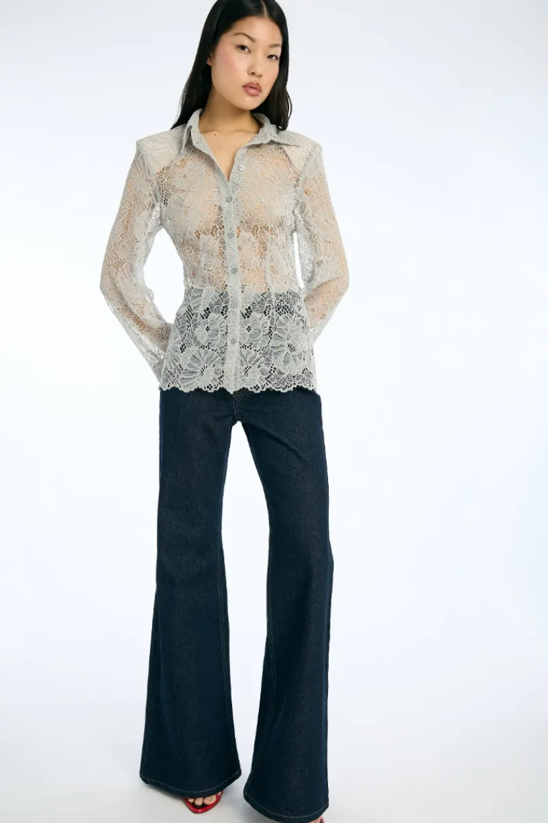 Tops-ROTATE Birger Christensen Flower Mesh Shirt Light Grey Alloy (Light Gray) color