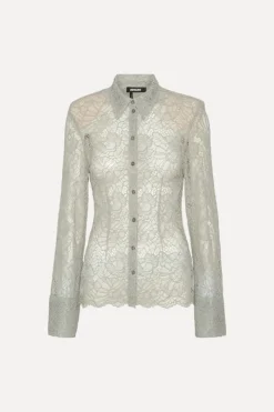 Tops-ROTATE Birger Christensen Flower Mesh Shirt Light Grey Alloy (Light Gray) color