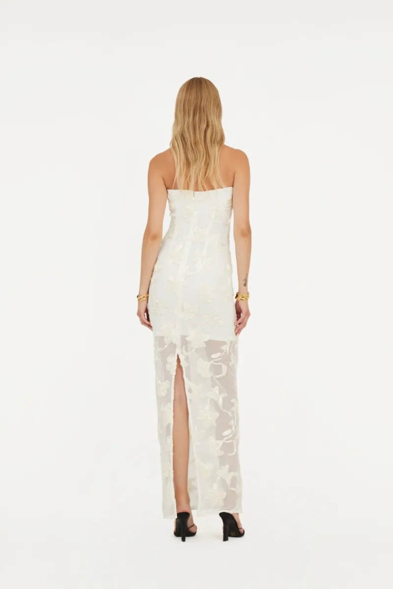 Bridal|Maxi Dress-ROTATE Birger Christensen Flower Mesh Tube Dress White Egret color