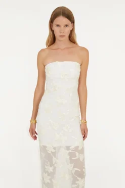 Bridal|Maxi Dress-ROTATE Birger Christensen Flower Mesh Tube Dress White Egret color