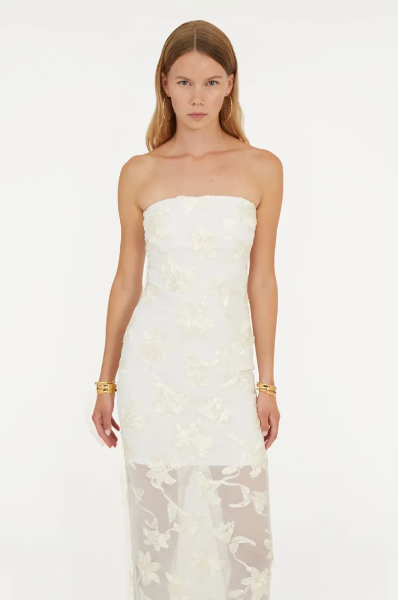Bridal|Maxi Dress-ROTATE Birger Christensen Flower Mesh Tube Dress White Egret color