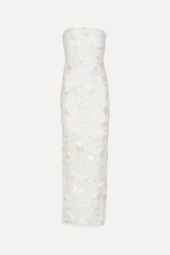 Bridal|Maxi Dress-ROTATE Birger Christensen Flower Mesh Tube Dress White Egret color
