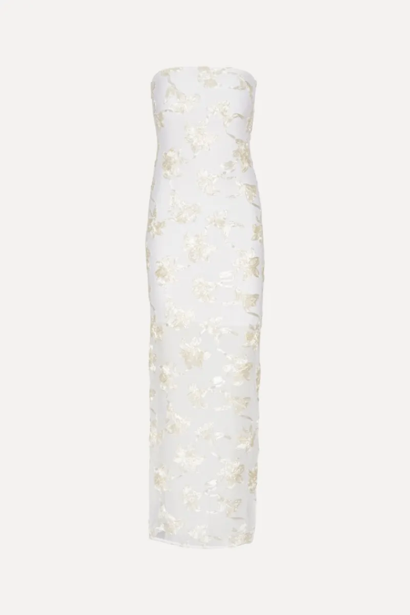 Bridal|Maxi Dress-ROTATE Birger Christensen Flower Mesh Tube Dress White Egret color