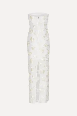 Bridal|Maxi Dress-ROTATE Birger Christensen Flower Mesh Tube Dress White Egret color