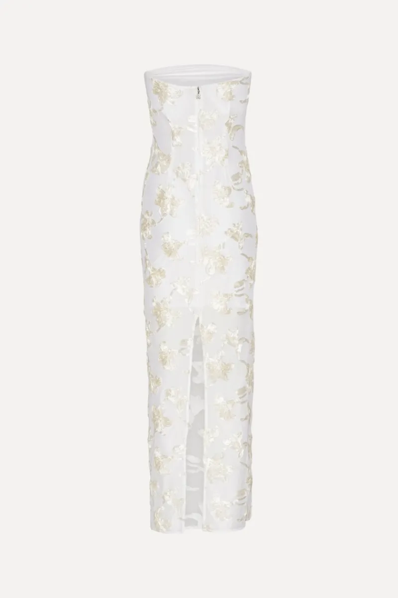 Bridal|Maxi Dress-ROTATE Birger Christensen Flower Mesh Tube Dress White Egret color
