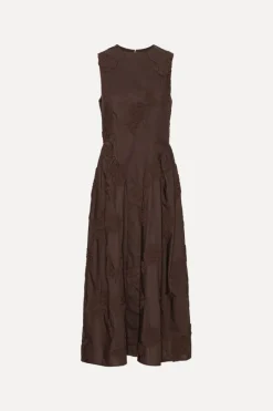 Maxi Dress|Dresses-ROTATE Birger Christensen Flower Midi Dress Dark Brown Molé color