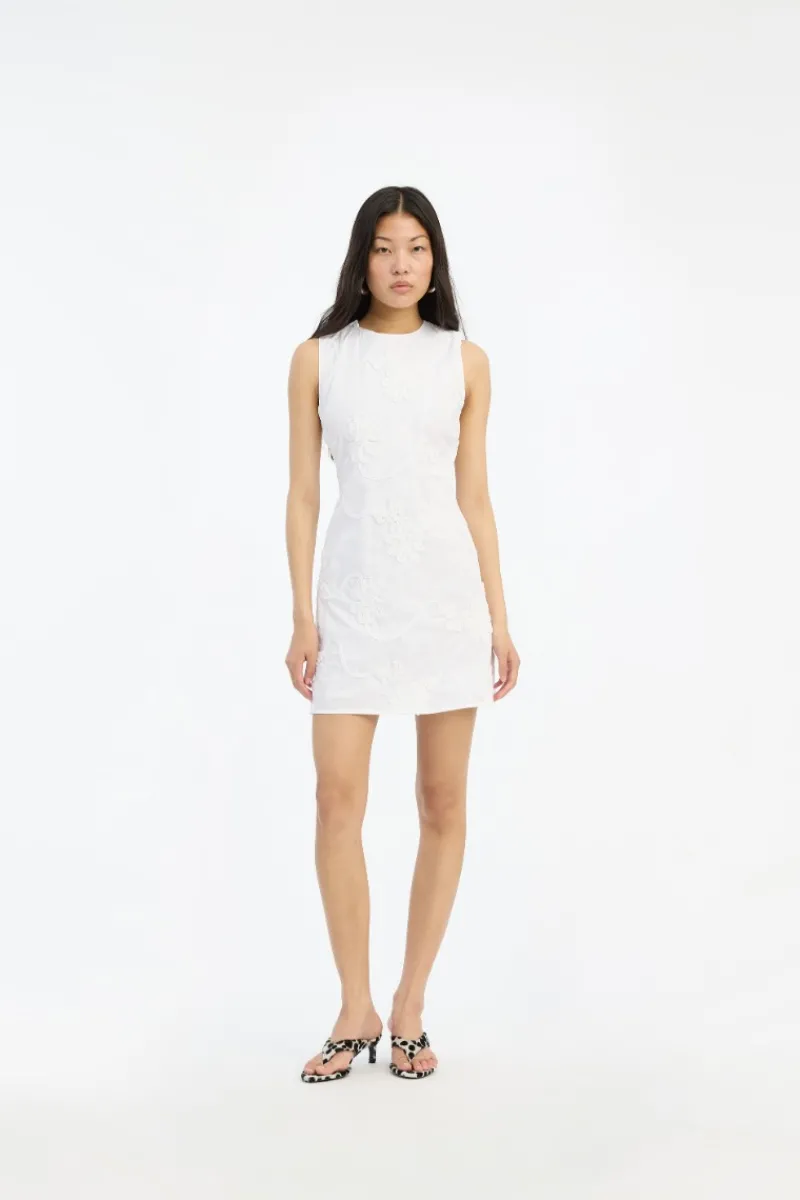 Mini Dresses|Dresses-ROTATE Birger Christensen Flower Mini Flared Dress Bright White Bright White color
