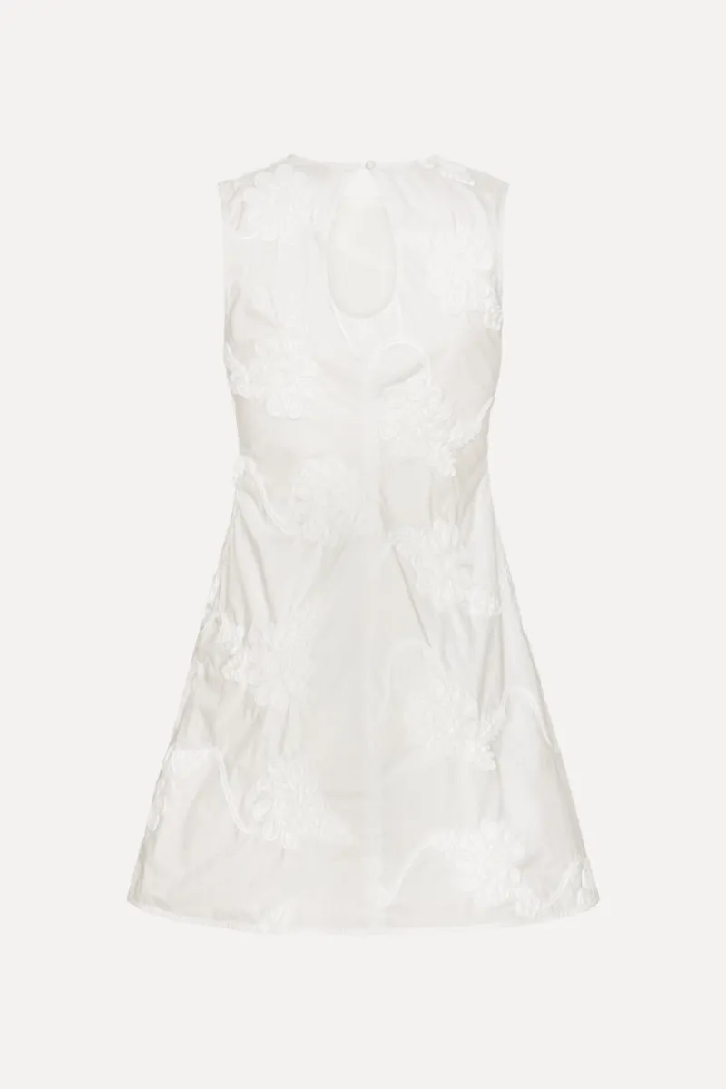 Mini Dresses|Dresses-ROTATE Birger Christensen Flower Mini Flared Dress Bright White Bright White color