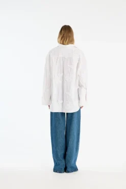 Tops-ROTATE Birger Christensen Flower Oversized Shirt Bright White Bright White color
