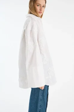 Tops-ROTATE Birger Christensen Flower Oversized Shirt Bright White Bright White color