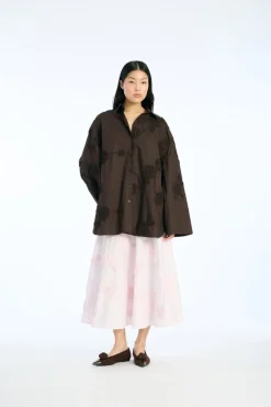 Tops-ROTATE Birger Christensen Flower Oversized Shirt Dark Brown Molé color
