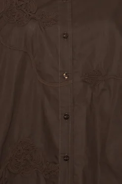 Tops-ROTATE Birger Christensen Flower Oversized Shirt Dark Brown Molé color