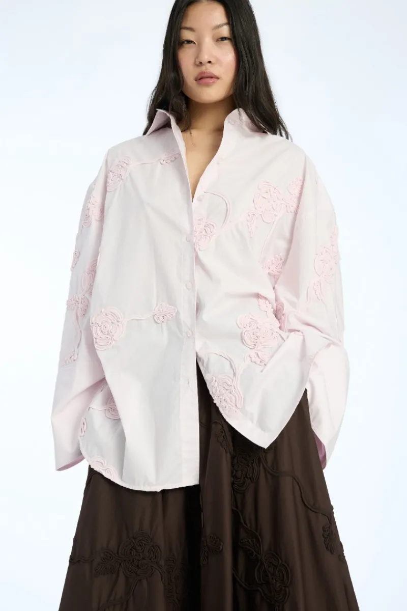 Tops-ROTATE Birger Christensen Flower Oversized Shirt Light Pink Orchid Ice color