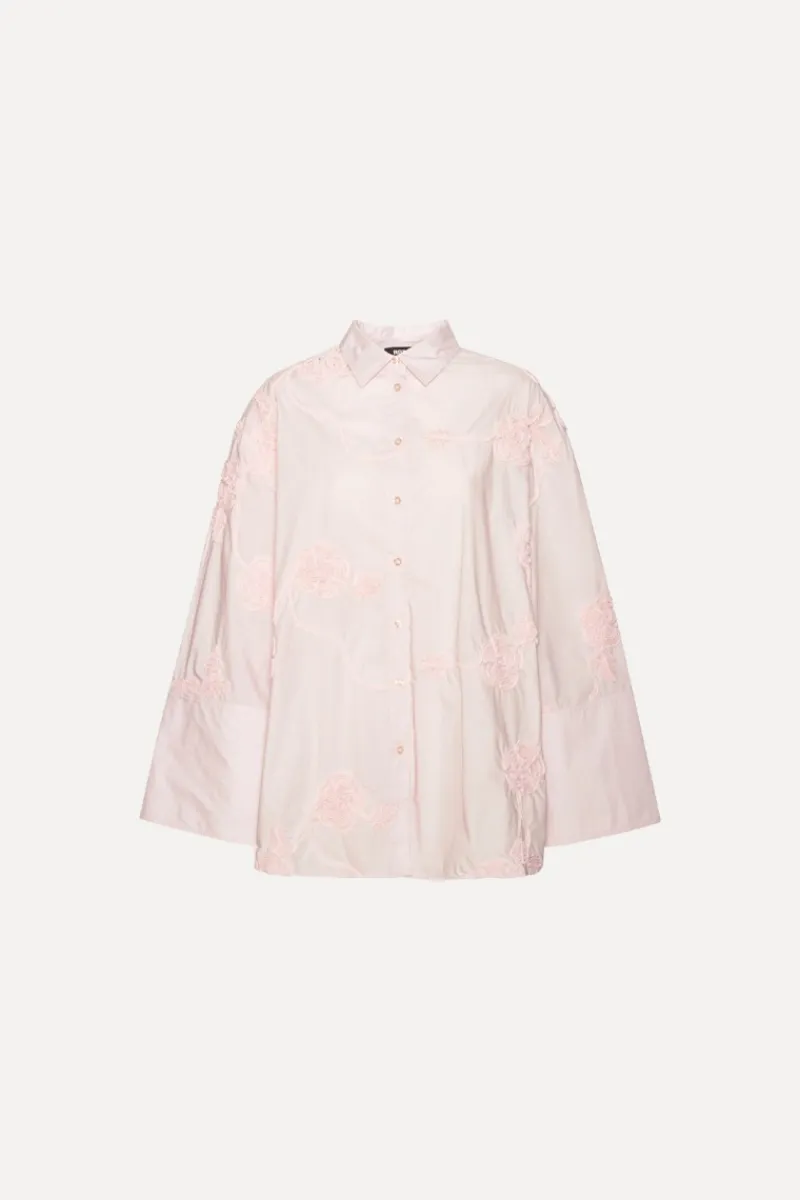 Tops-ROTATE Birger Christensen Flower Oversized Shirt Light Pink Orchid Ice color