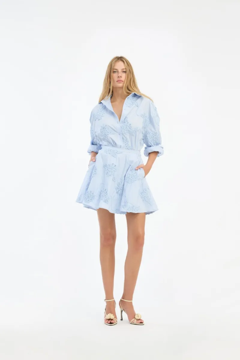 Tops-ROTATE Birger Christensen Flower Oversized Shirt Light Bue Plein Air color