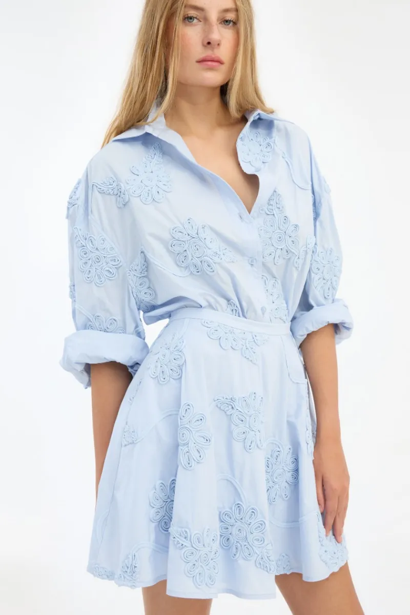 Tops-ROTATE Birger Christensen Flower Oversized Shirt Light Bue Plein Air color