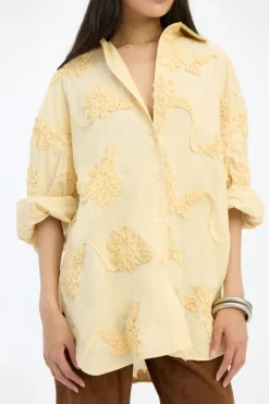 Tops-ROTATE Birger Christensen Flower Oversized Shirt Yellow Italian Straw color