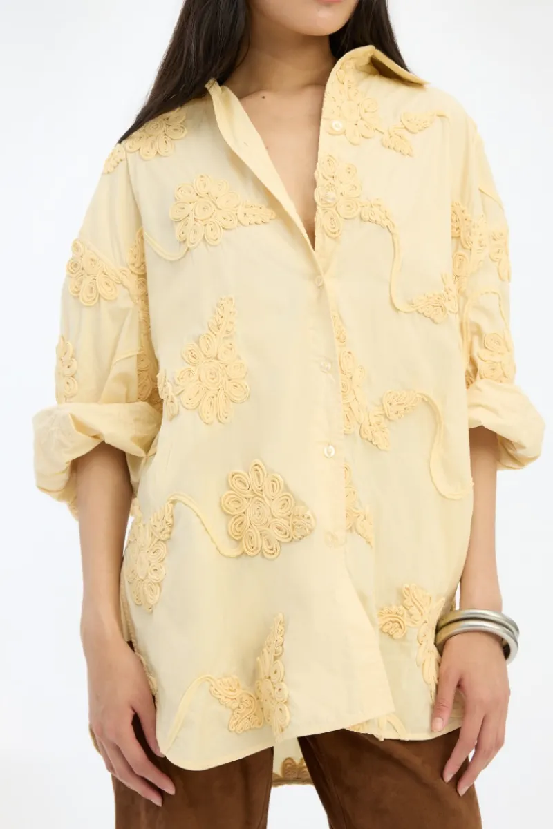 Tops-ROTATE Birger Christensen Flower Oversized Shirt Yellow Italian Straw color