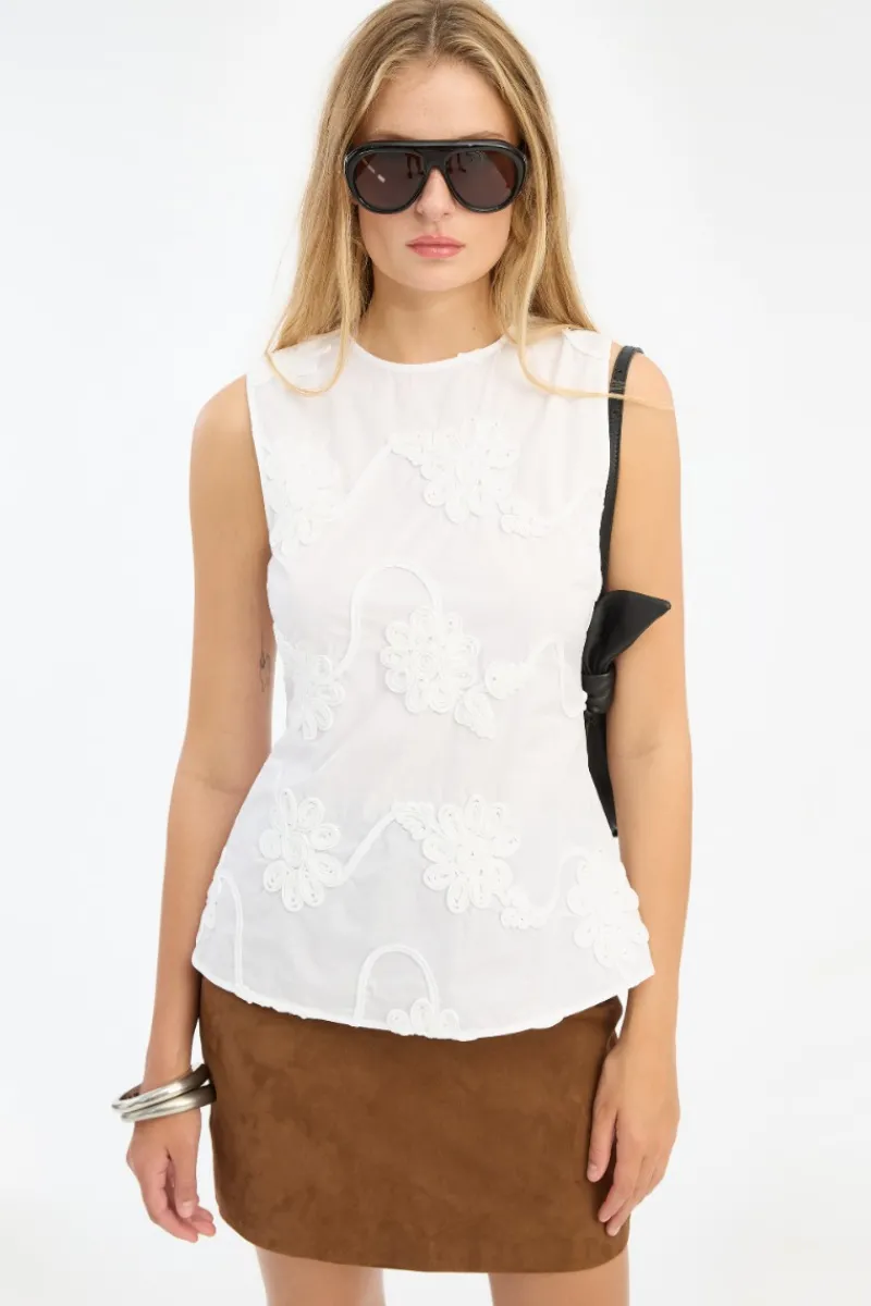 Tops-ROTATE Birger Christensen Flower Sleeveless Top Bright White Bright White color