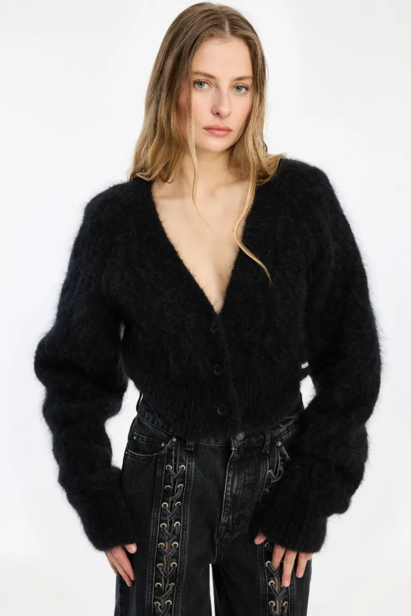 Knitwear|Tops-ROTATE Birger Christensen Fluffy Knit Cardigan Black Black color