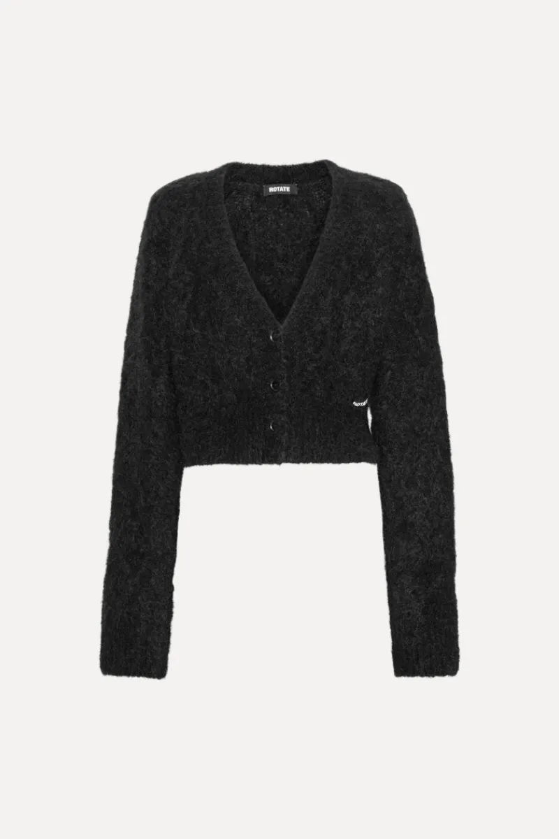 Knitwear|Tops-ROTATE Birger Christensen Fluffy Knit Cardigan Black Black color