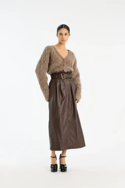 Knitwear|Tops-ROTATE Birger Christensen Fluffy Knit Cardigan Brown Pine Bark color