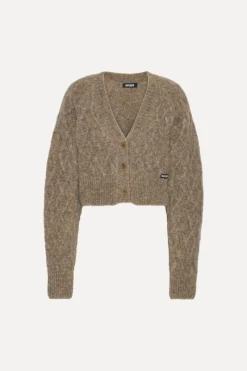 Knitwear|Tops-ROTATE Birger Christensen Fluffy Knit Cardigan Brown Pine Bark color