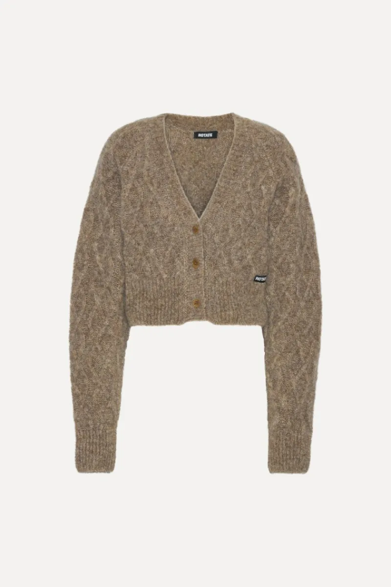Knitwear|Tops-ROTATE Birger Christensen Fluffy Knit Cardigan Brown Pine Bark color