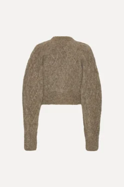 Knitwear|Tops-ROTATE Birger Christensen Fluffy Knit Cardigan Brown Pine Bark color