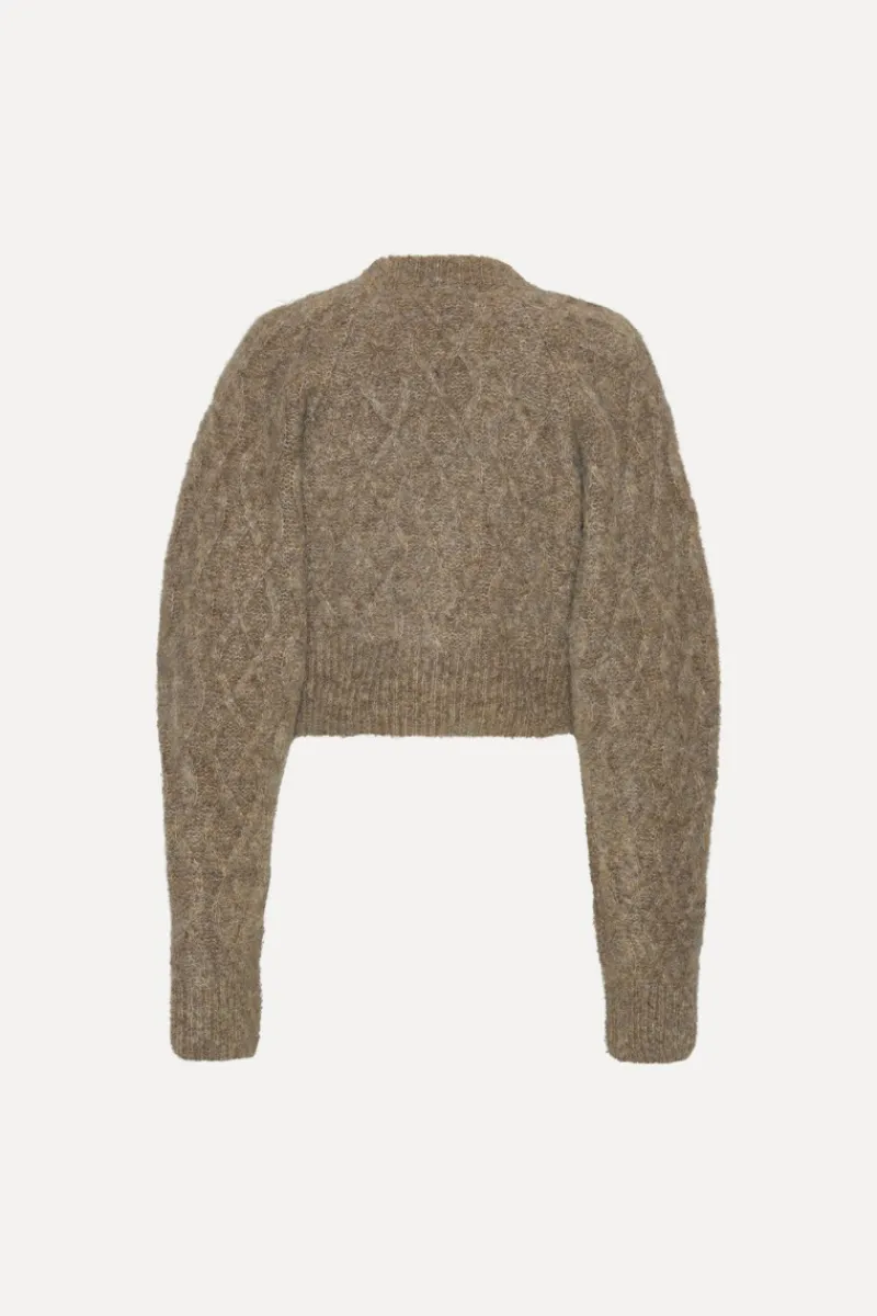 Knitwear|Tops-ROTATE Birger Christensen Fluffy Knit Cardigan Brown Pine Bark color