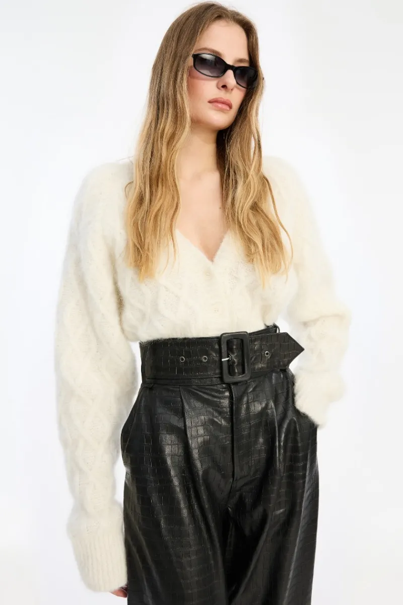 Tops-ROTATE Birger Christensen Fluffy Knit Cardigan White Snow White color