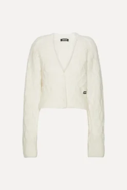 Tops-ROTATE Birger Christensen Fluffy Knit Cardigan White Snow White color