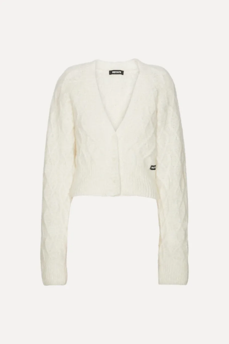Tops-ROTATE Birger Christensen Fluffy Knit Cardigan White Snow White color