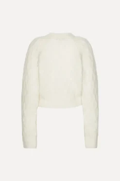 Tops-ROTATE Birger Christensen Fluffy Knit Cardigan White Snow White color