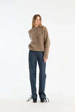 Knitwear|Tops-ROTATE Birger Christensen Fluffy Knit Jumper Brown Pine Bark color
