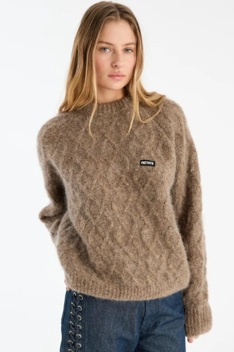 Knitwear|Tops-ROTATE Birger Christensen Fluffy Knit Jumper Brown Pine Bark color