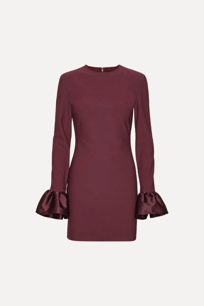 Mini Dresses|Dresses-ROTATE Birger Christensen Frill Sleeved Mini Dress Burgundy Zinfandelcolor