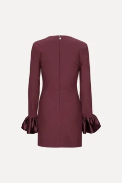 Mini Dresses|Dresses-ROTATE Birger Christensen Frill Sleeved Mini Dress Burgundy Zinfandelcolor