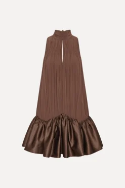 Mini Dresses|Dresses-ROTATE Birger Christensen Gathered Mini Dress Dark Brown Potting Soil color